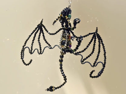 Finished black beaded dragon suncatcher