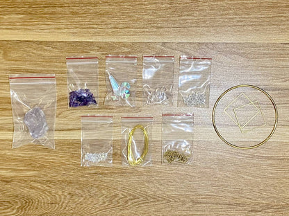 Amethyst Suncatcher DIY Kit - materials laid out