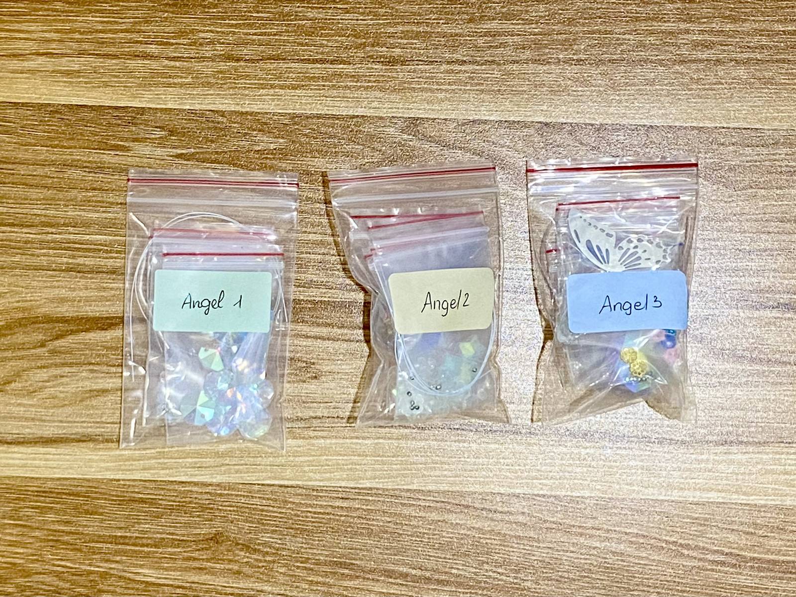 Angel Suncatcher DIY Kit - materials laid out (3-in-1 kit)