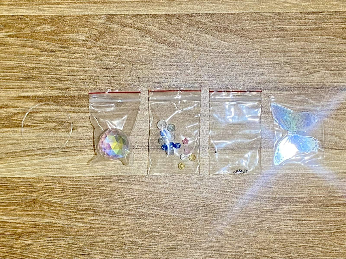 Angel Suncatcher DIY Kit - materials laid out (style 3)