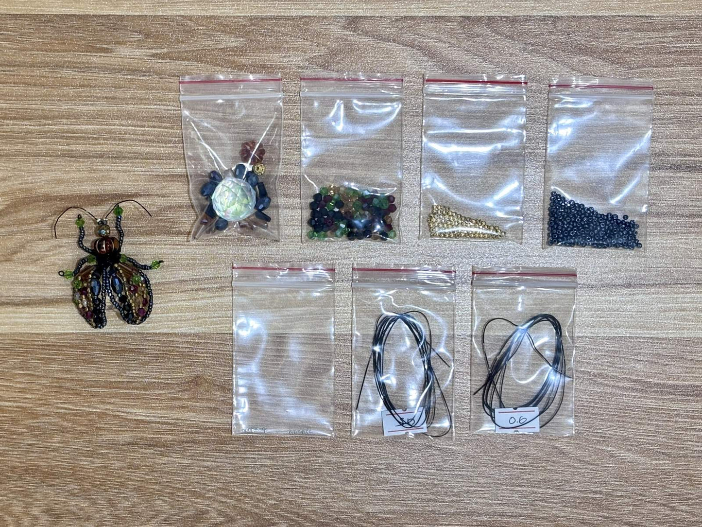 Beetle Suncatcher DIY Kit - materials laid out (Beetle)