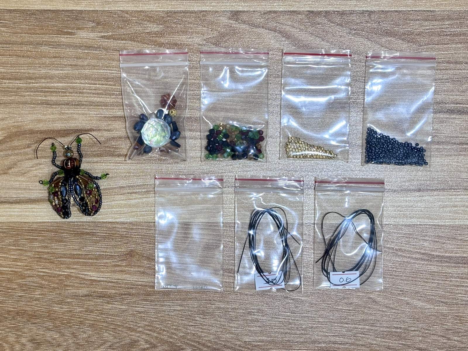 Beetle Suncatcher DIY Kit - materials laid out (Beetle)