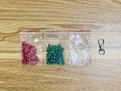 Cherry Keychain DIY Kit - materials laid out