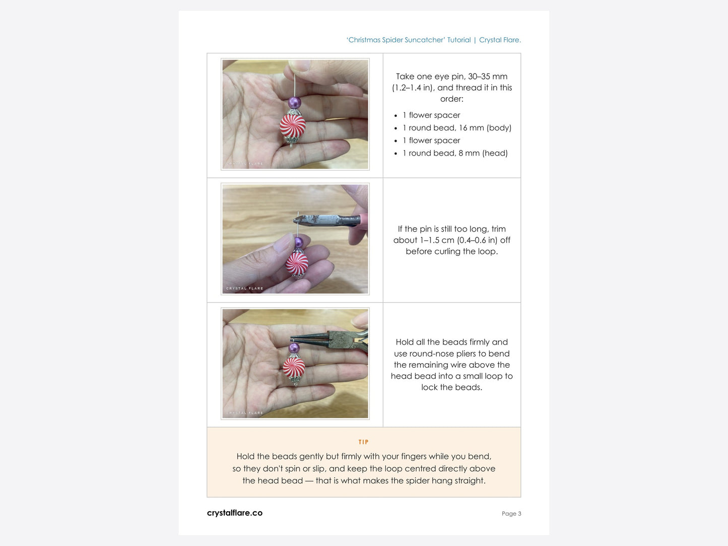 Sample inside page from the Christmas Spider tutorial