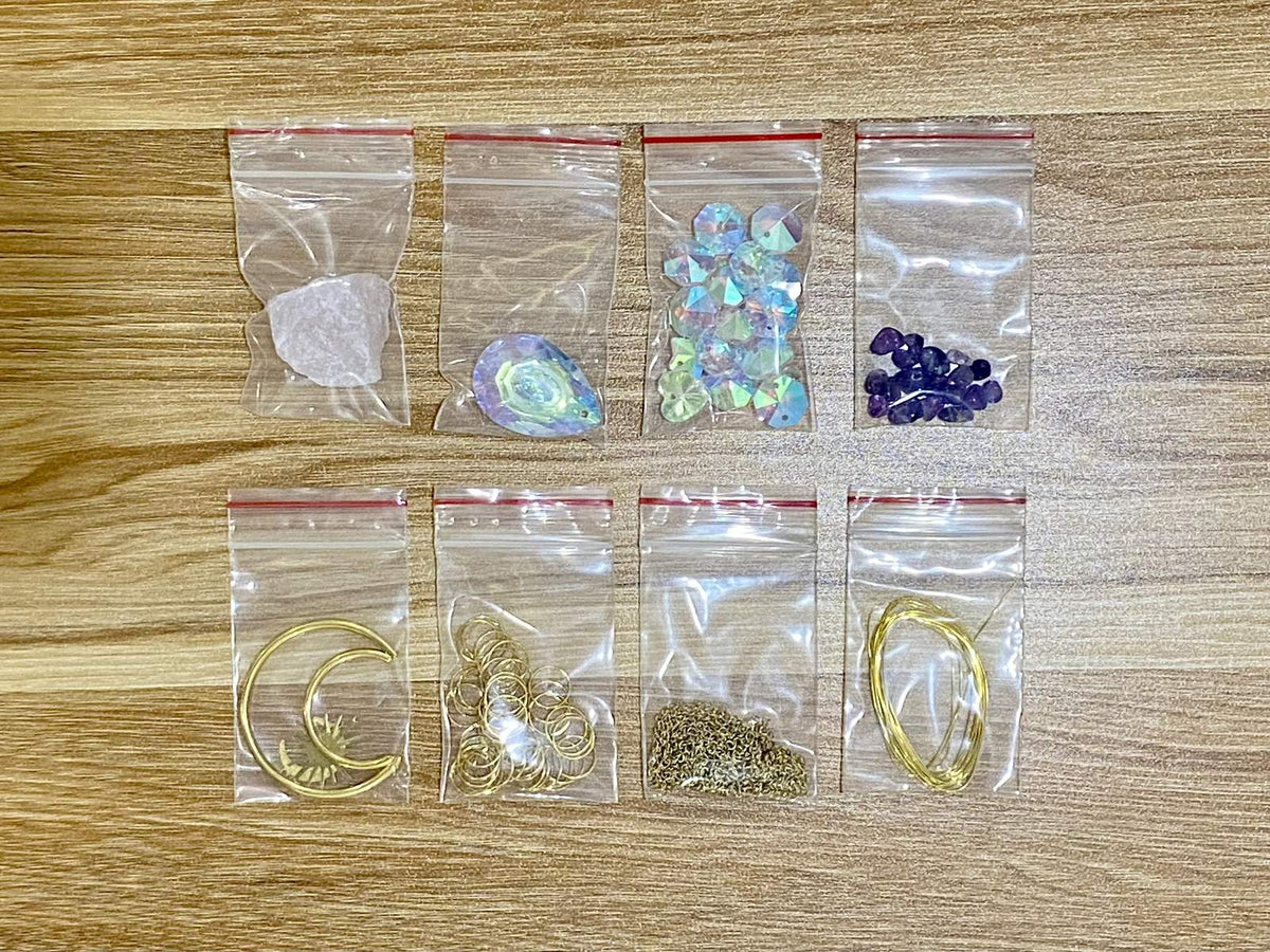 Healing Crystal Suncatcher DIY Kit - materials laid out