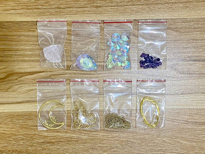 Healing Crystal Suncatcher DIY Kit - materials laid out
