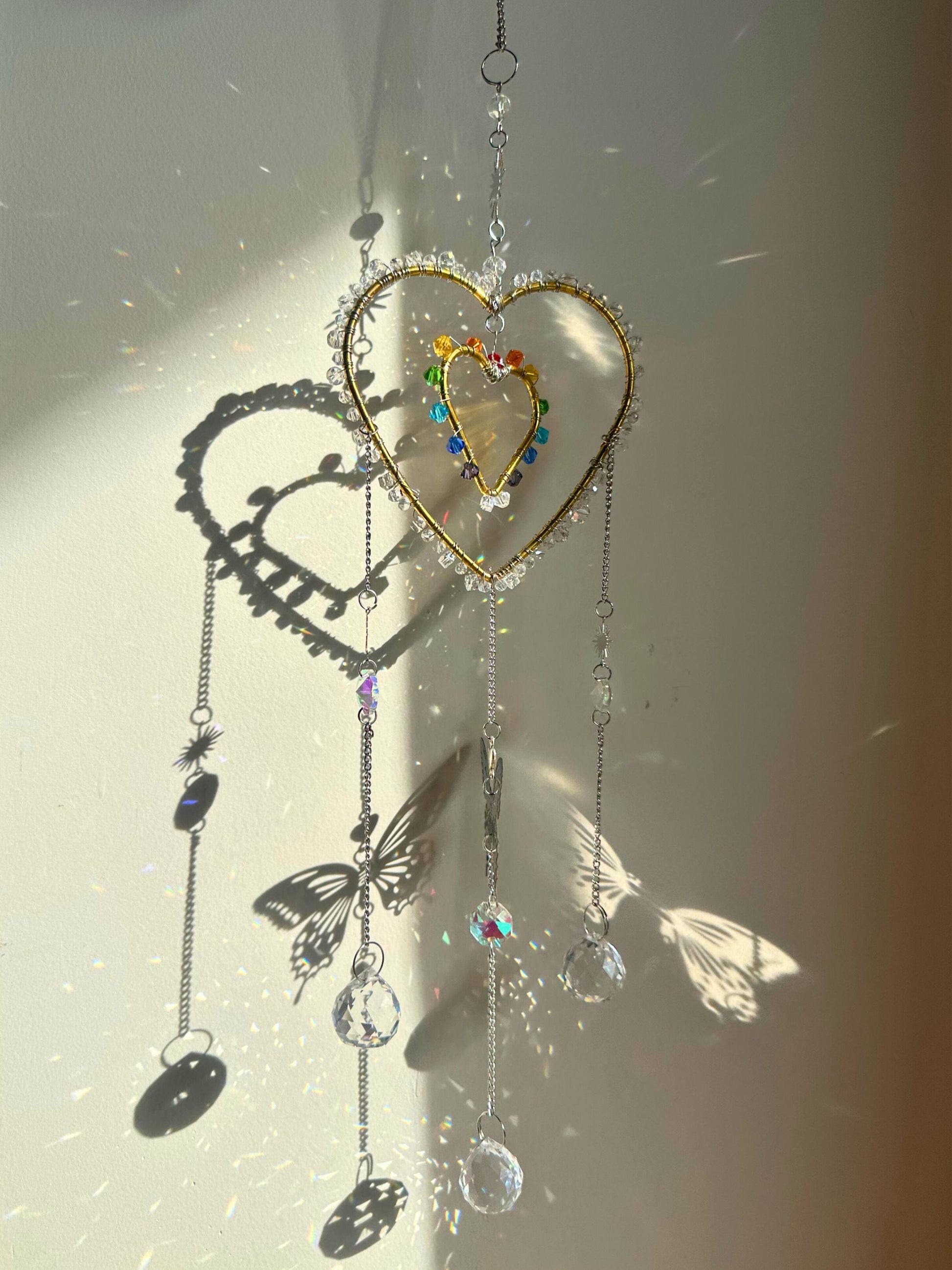 DIY Heart Suncatcher Kit: Crystal Prisms, Charms, Window Art