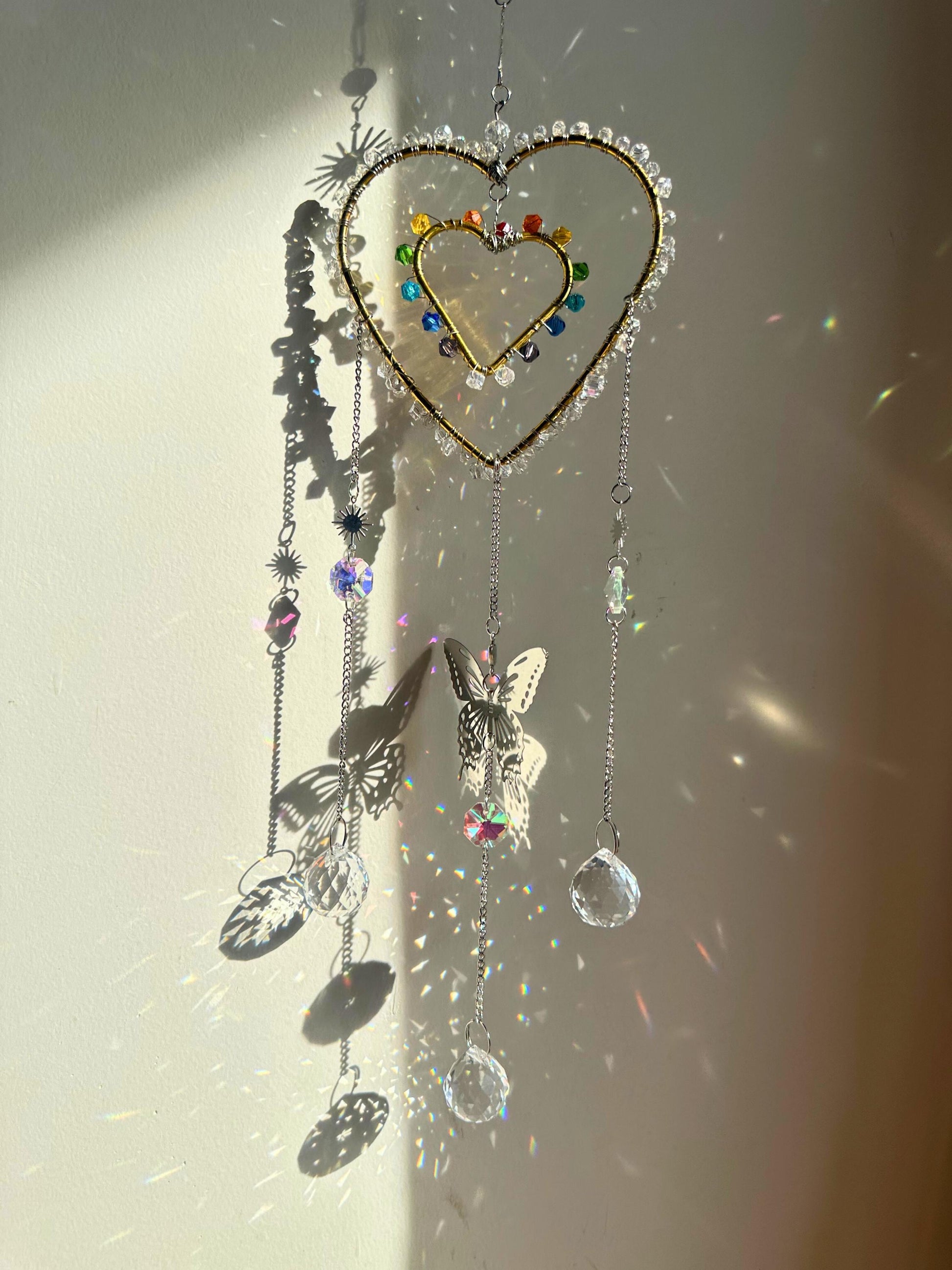 DIY Heart Suncatcher Kit: Crystal Prisms, Charms, Window Art