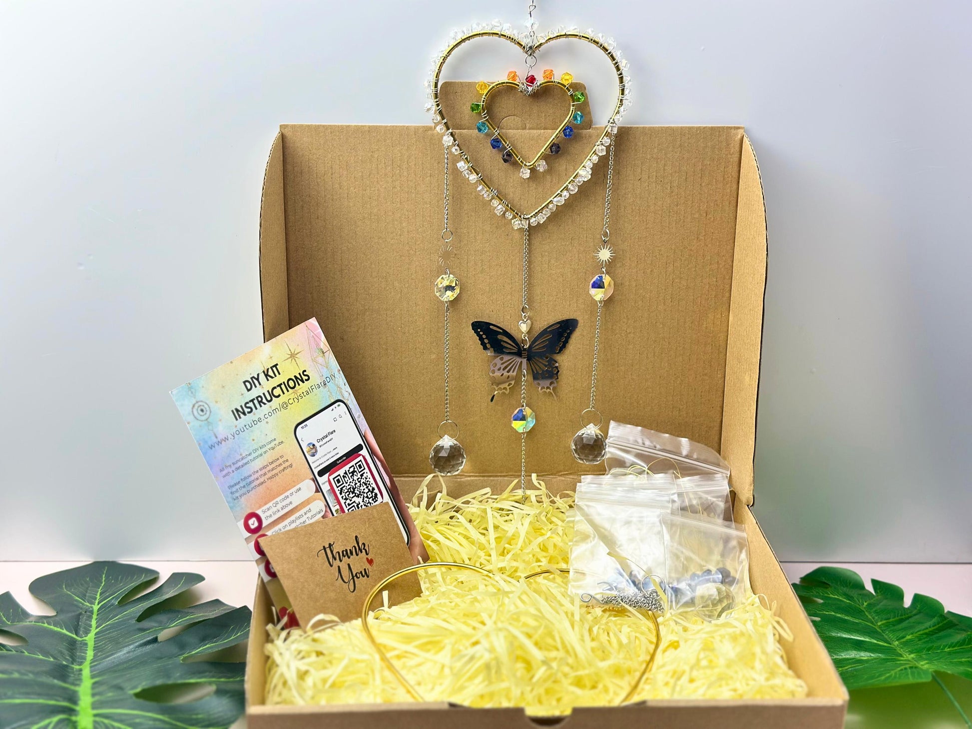DIY Heart Suncatcher Kit: Crystal Prisms, Charms, Window Art
