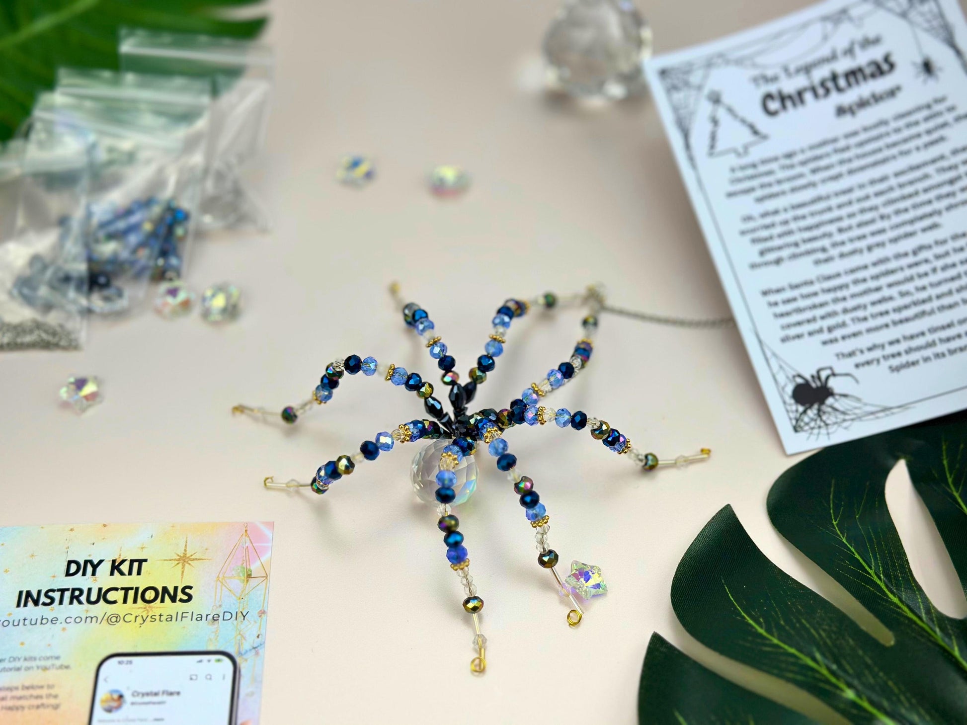 Spider Suncatcher DIY Kit: Crystal Bead & Prism - Halloween Christmas Craft