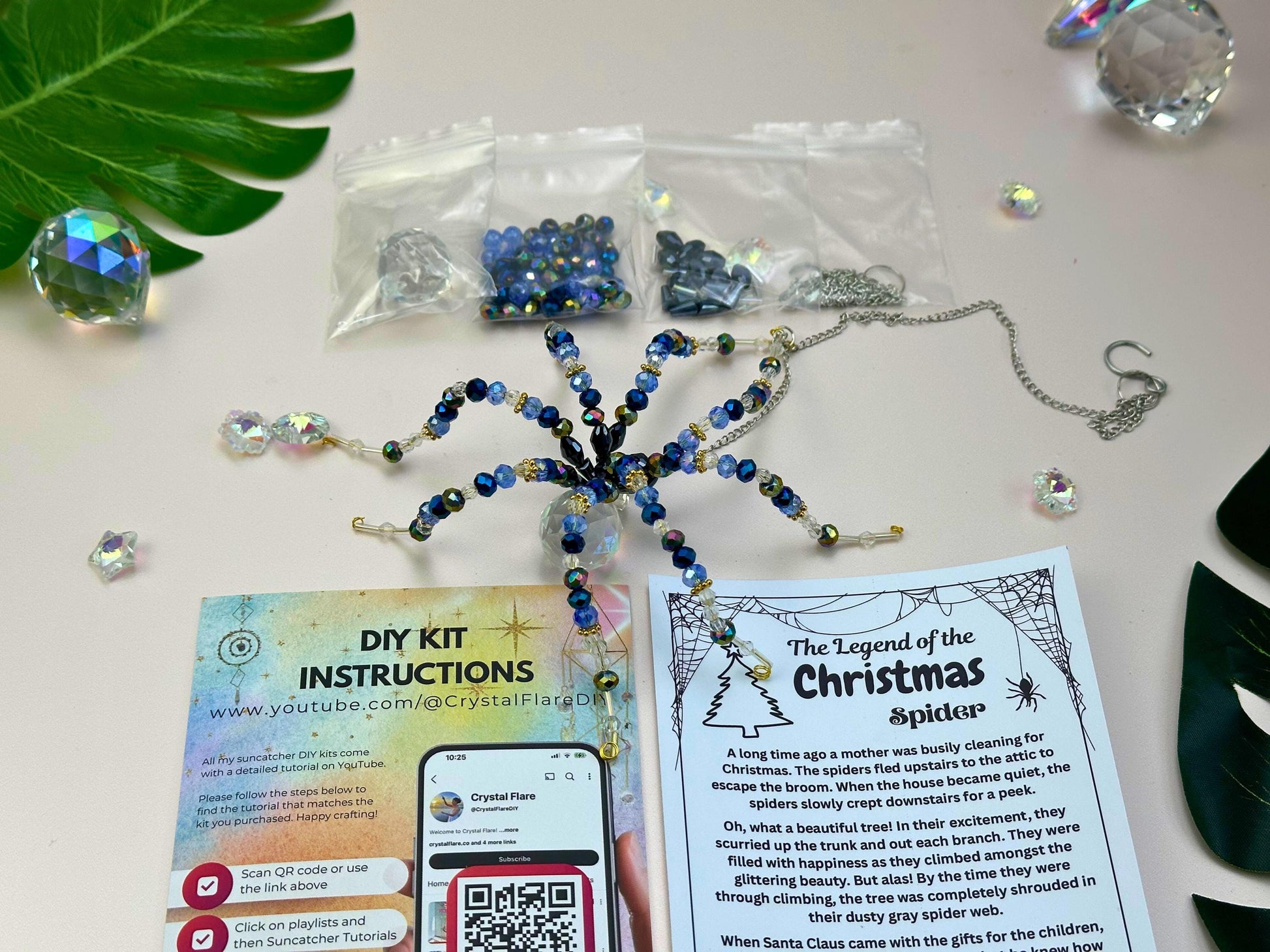 Spider Suncatcher DIY Kit: Crystal Bead & Prism - Halloween Christmas Craft