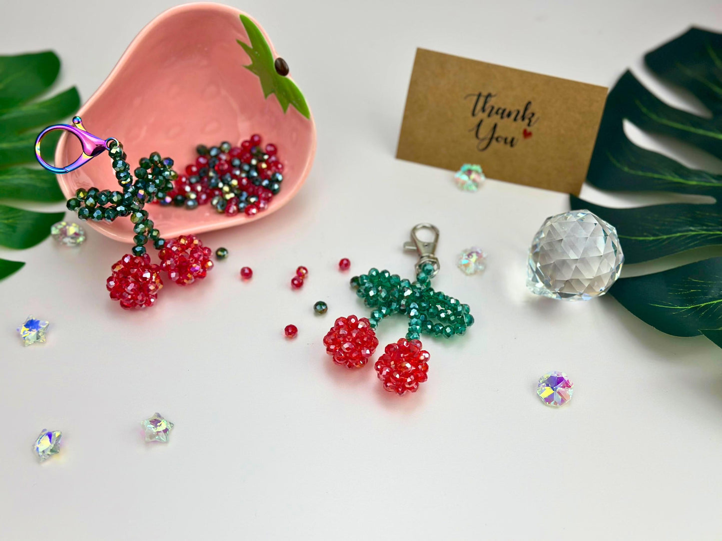 Cherry Keychain DIY Kit: Beaded Charm Craft - Kawaii Gift