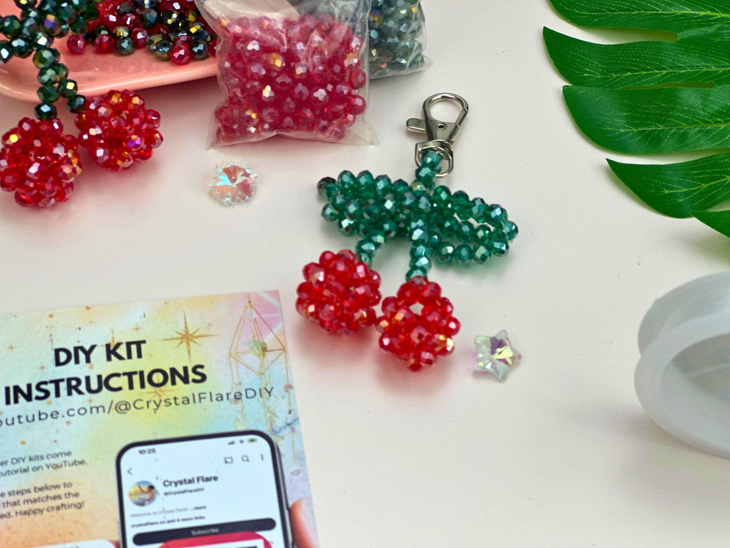 Cherry Keychain DIY Kit: Beaded Charm Craft - Kawaii Gift