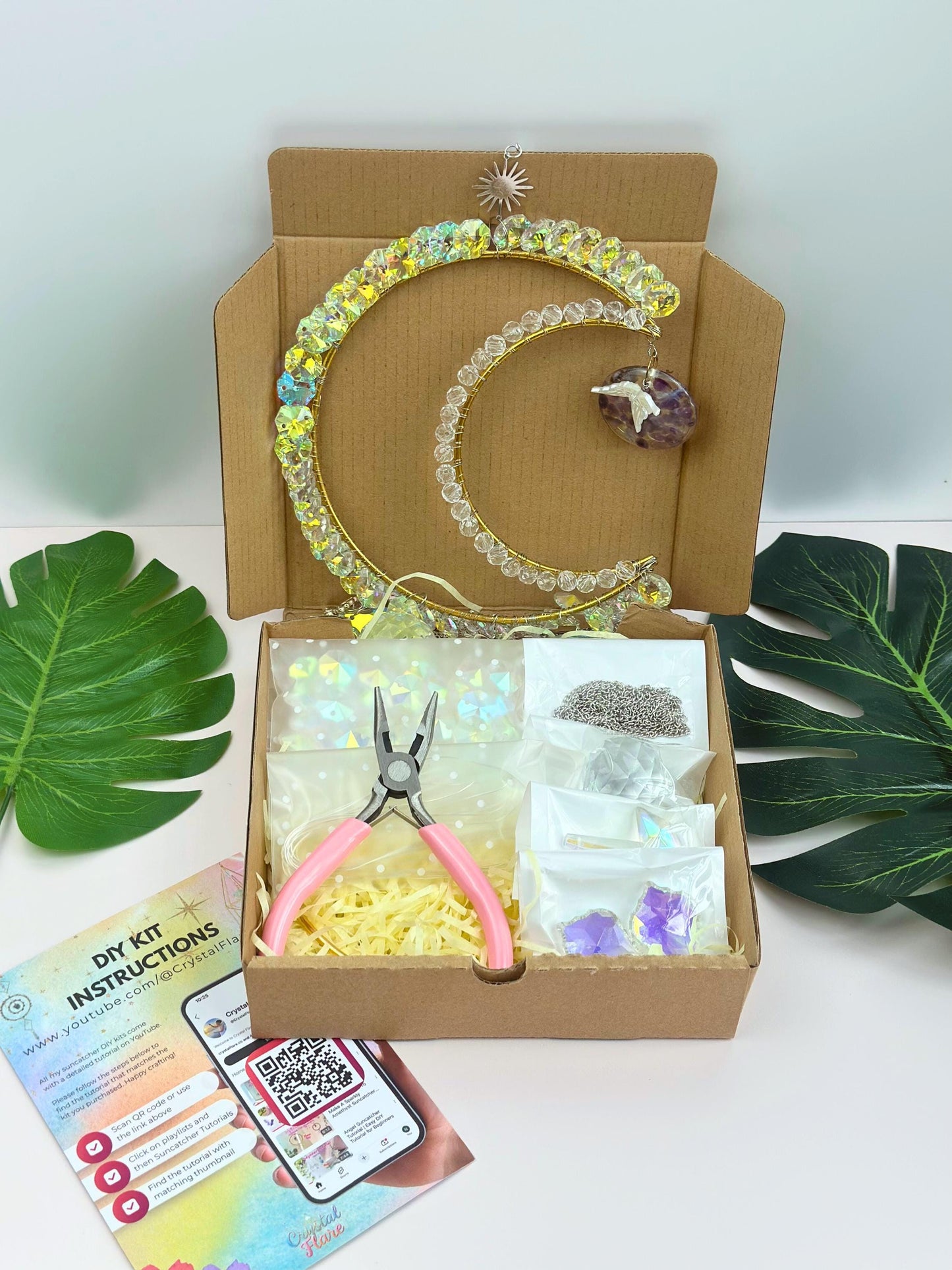 DIY Luna Suncatcher Kit: Crystal Moon Decor Craft