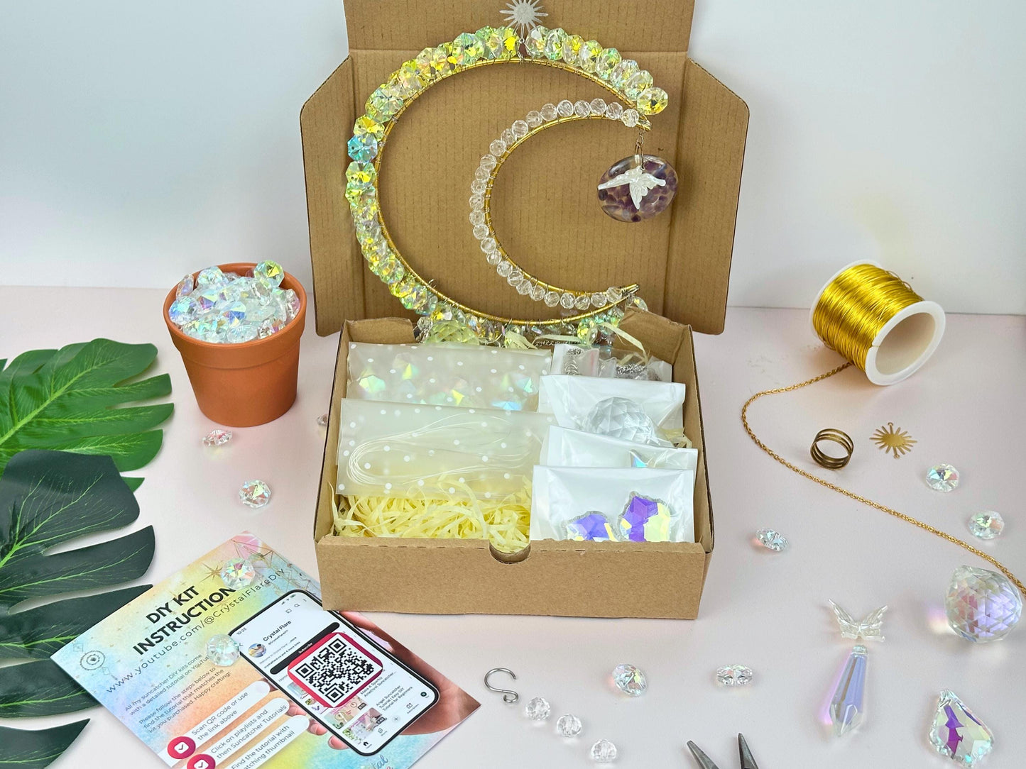 DIY Luna Suncatcher Kit, Moon Sun Catcher Kit for Window, Holiday Gift for Women, Boho Home Decor, Wall Prism Hanger, Rainbow Maker Hanging