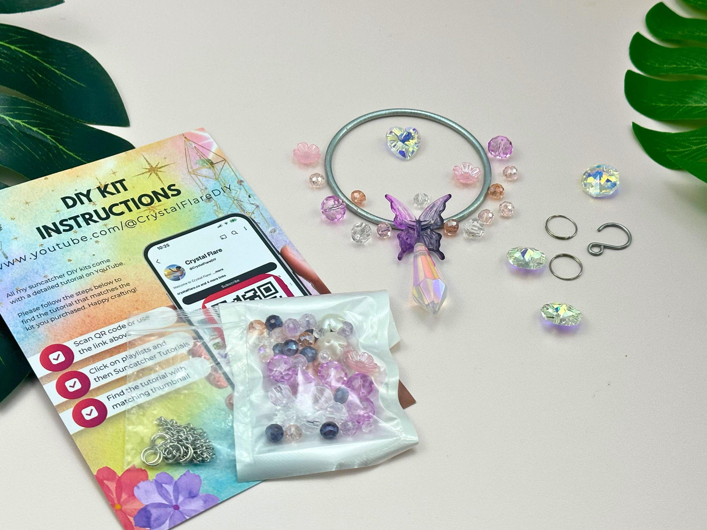DIY Bloom Suncatcher Kit: Fairy Garden Crystal Prism, Pastel Beads