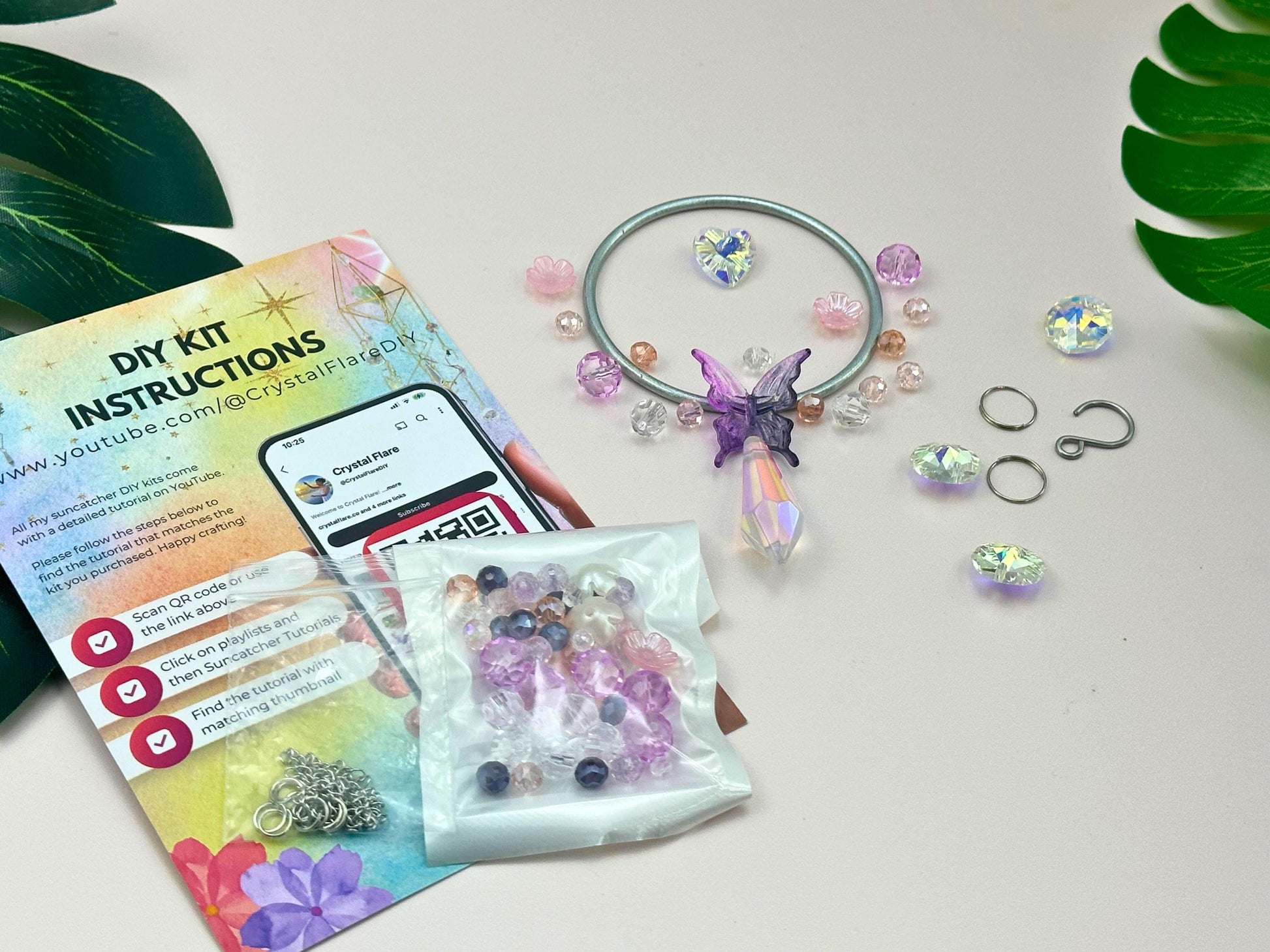 DIY Bloom Suncatcher Kit: Fairy Garden Crystal Prism, Pastel Beads