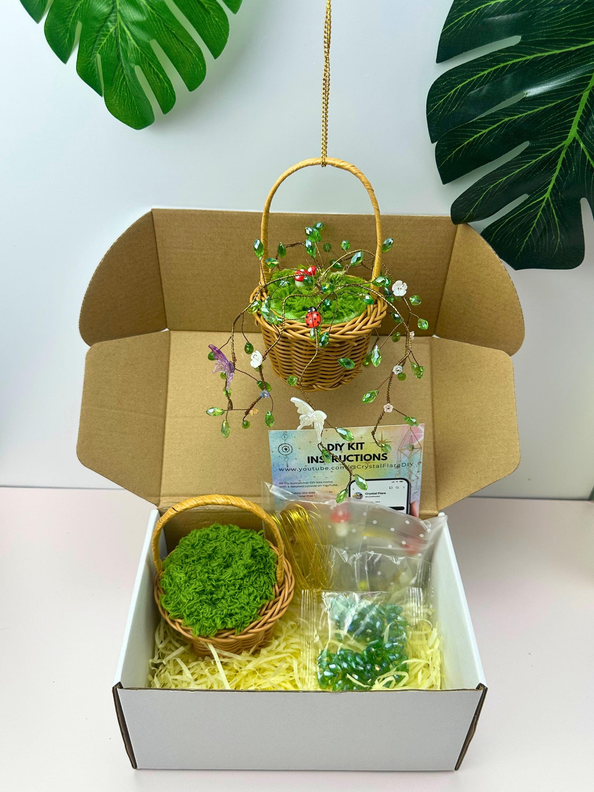 DIY Plant Suncatcher Kit: Crystal Beads, Metal Charms, Rainbow Prism