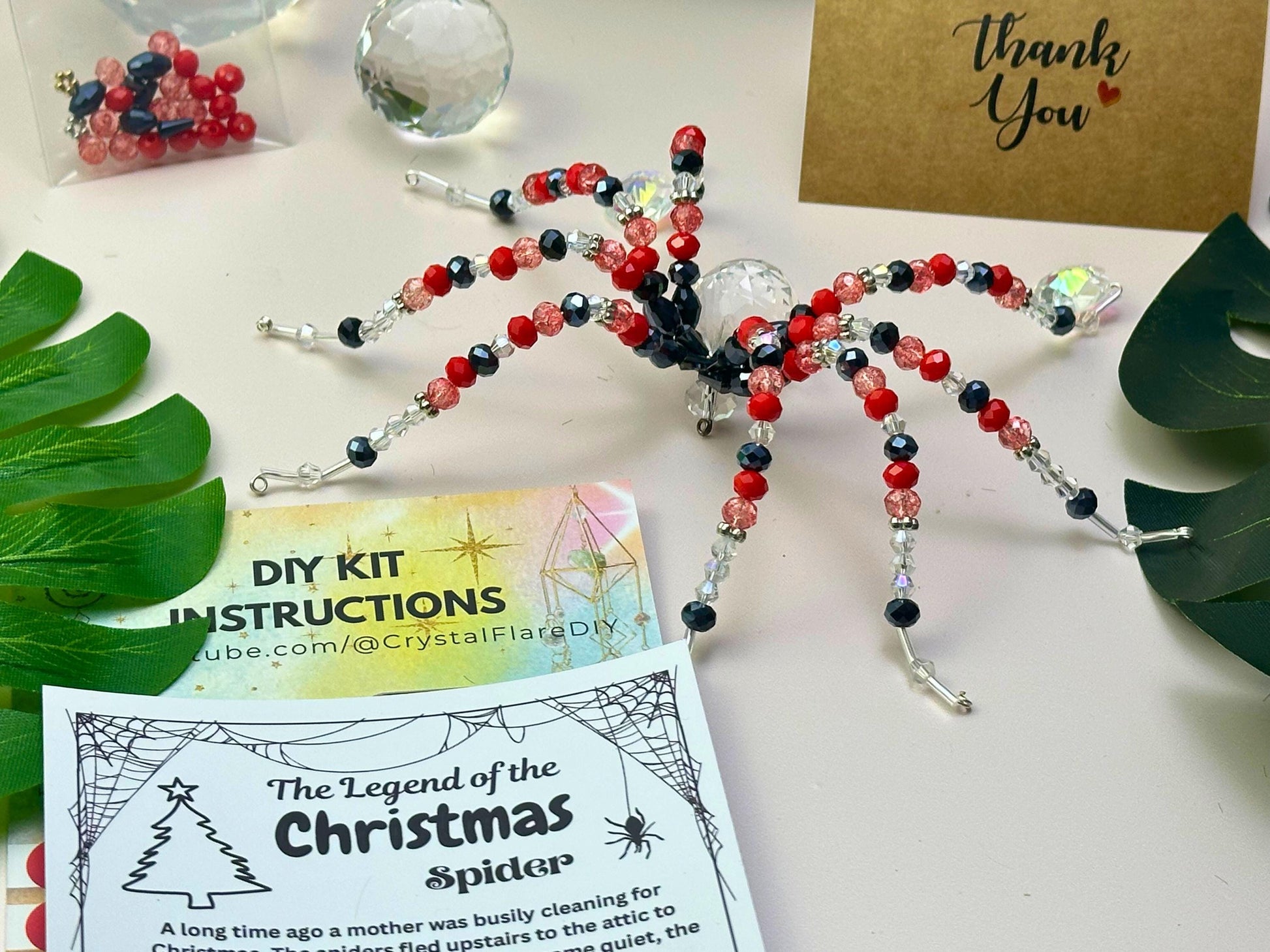 Spider Suncatcher DIY Kit: Crystal Bead & Prism - Halloween Christmas Craft