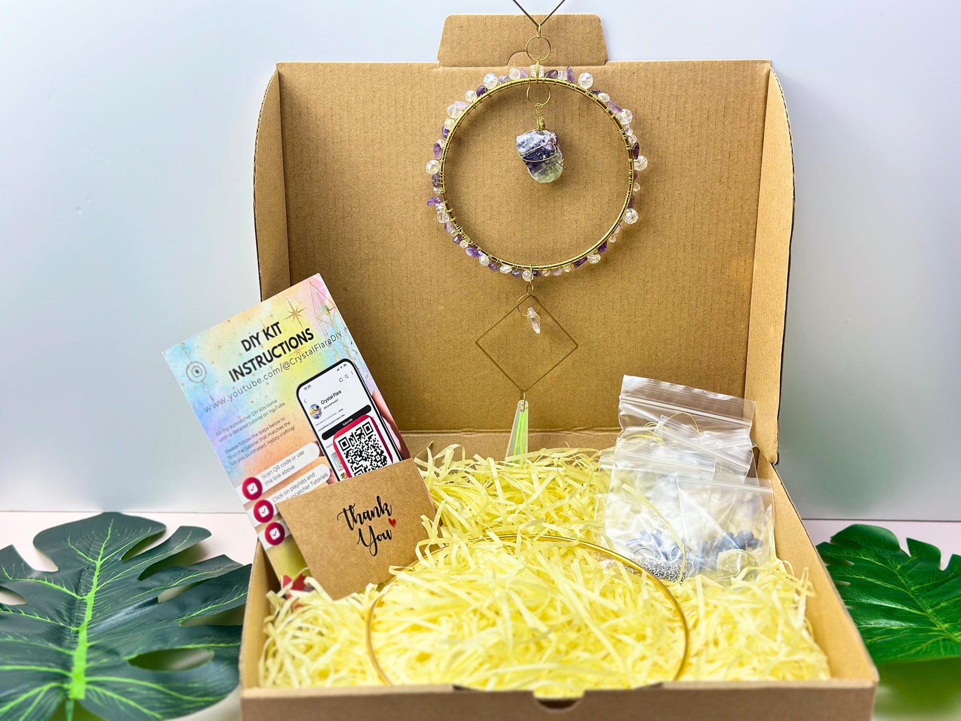 Amethyst Suncatcher DIY Kit: Crystal Prism, Spiritual Craft