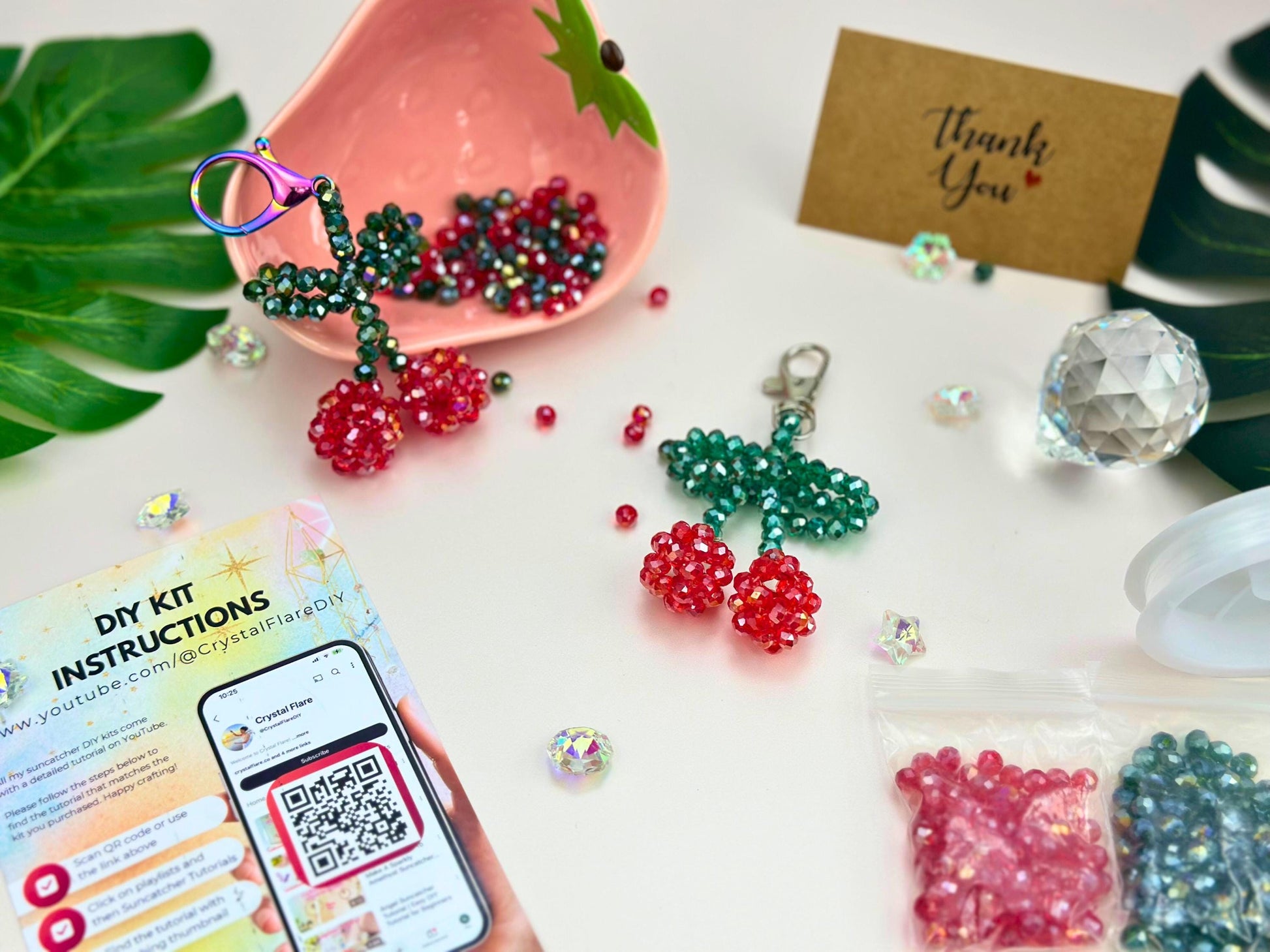 Cherry Keychain DIY Kit: Beaded Charm Craft - Kawaii Gift