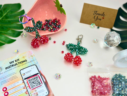 Cherry Keychain DIY Kit: Beaded Charm Craft - Kawaii Gift