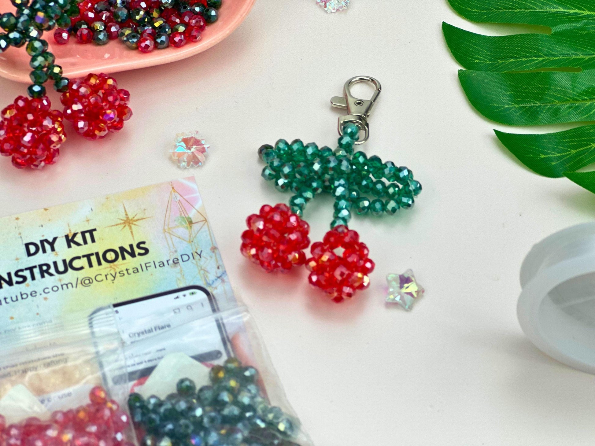 Cherry Keychain DIY Kit: Beaded Charm Craft - Kawaii Gift