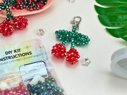 Cherry Keychain DIY Kit: Beaded Charm Craft - Kawaii Gift