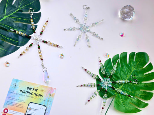 Snowflake Suncatcher DIY Kit: 3-in-1 Craft | Crystal Holiday Winter Decor