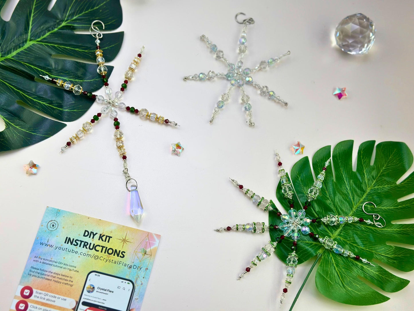 Snowflake Suncatcher DIY Kit: 3-in-1 Craft | Crystal Holiday Winter Decor