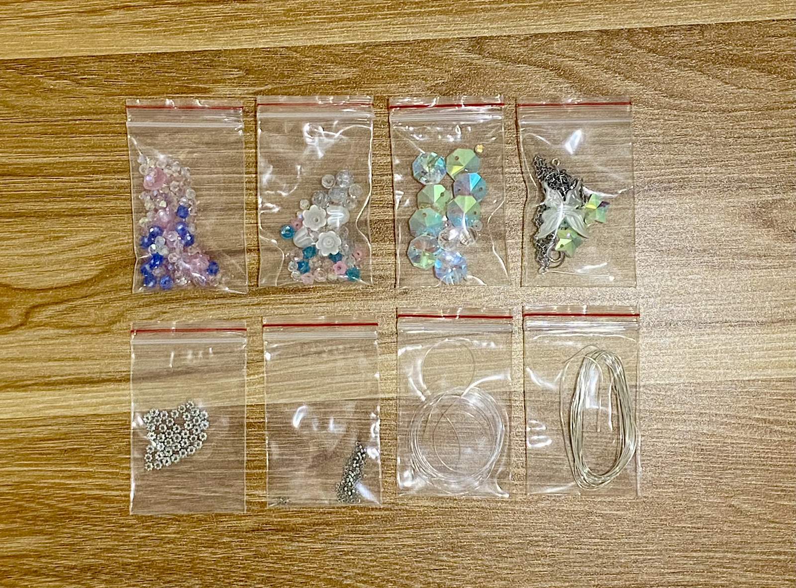Jellyfish Suncatcher DIY Kit - materials laid out (Blue)