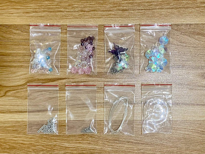 Jellyfish Suncatcher DIY Kit - materials laid out (Purple)