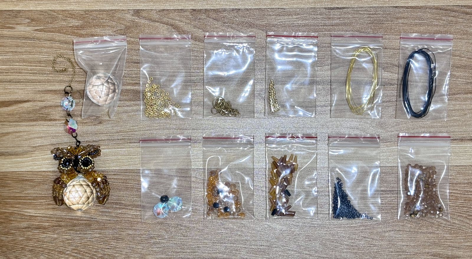 Owl Suncatcher DIY Kit - materials laid out