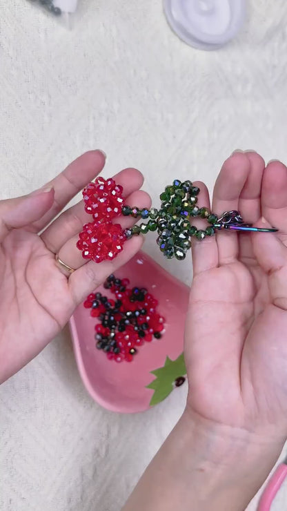 Cherry Keychain DIY Kit: Beaded Charm Craft - Kawaii Gift