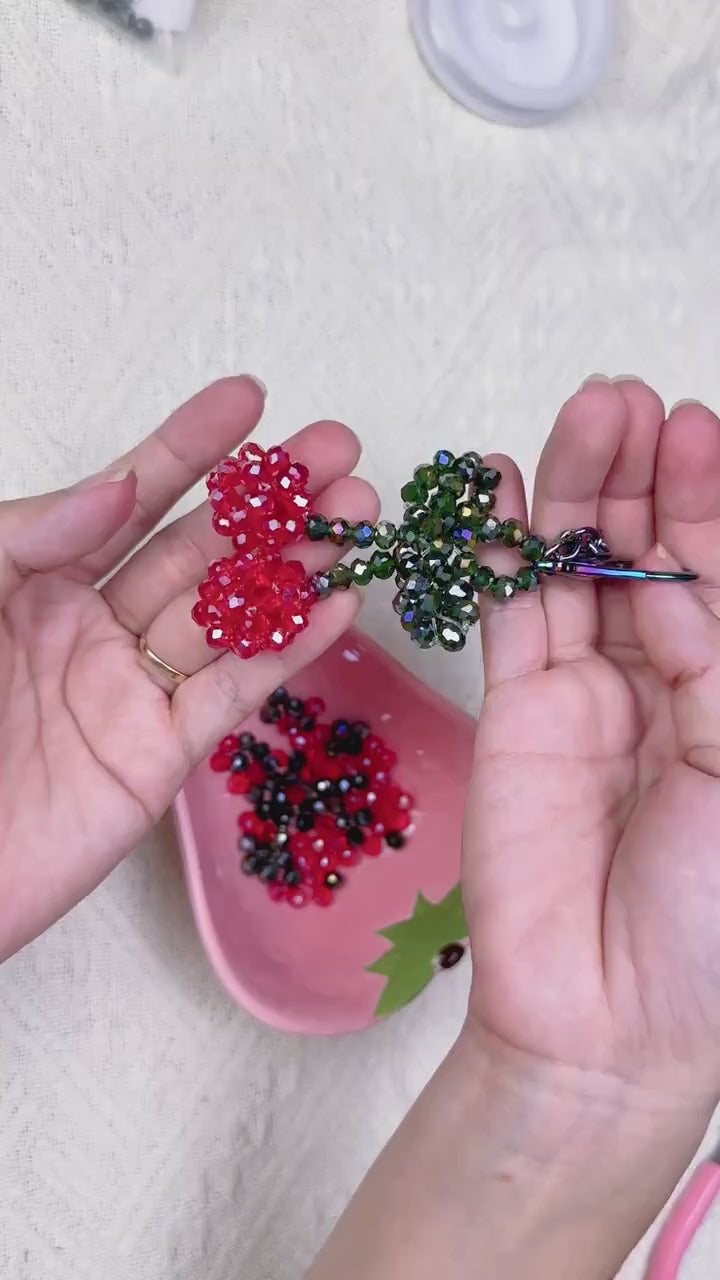 Cherry Keychain DIY Kit: Beaded Charm Craft - Kawaii Gift
