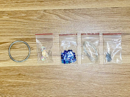 Rainbow Suncatcher DIY Kit - materials laid out (Blue)