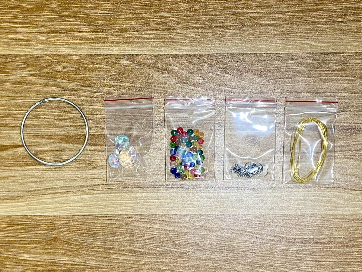 Rainbow Suncatcher DIY Kit - materials laid out (Rainbow)