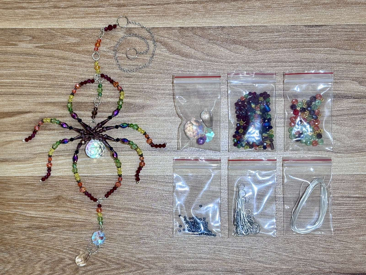 Rainbow Spider Suncatcher DIY Kit - materials laid out