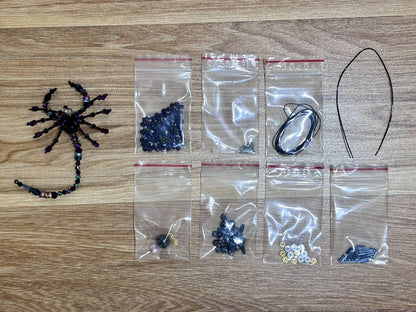 Scorpion Suncatcher DIY Kit - materials laid out (Purple)