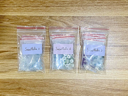 Snowflake Suncatcher DIY Kit - materials laid out (3-in-1 kit)
