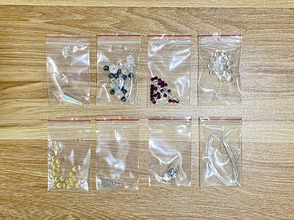 Snowflake Suncatcher DIY Kit - materials laid out (style 3)