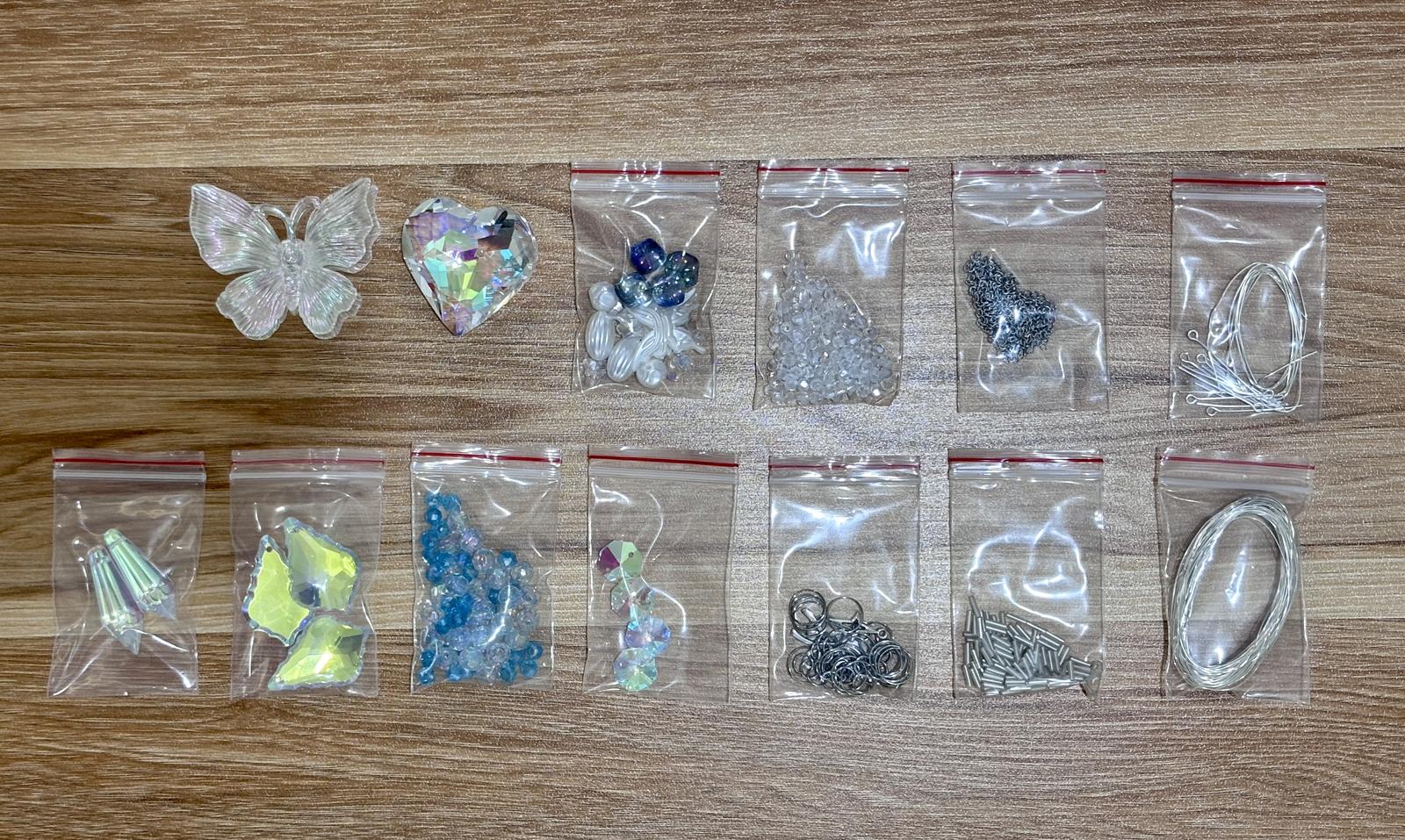 Snow Garden Suncatcher DIY Kit - materials laid out