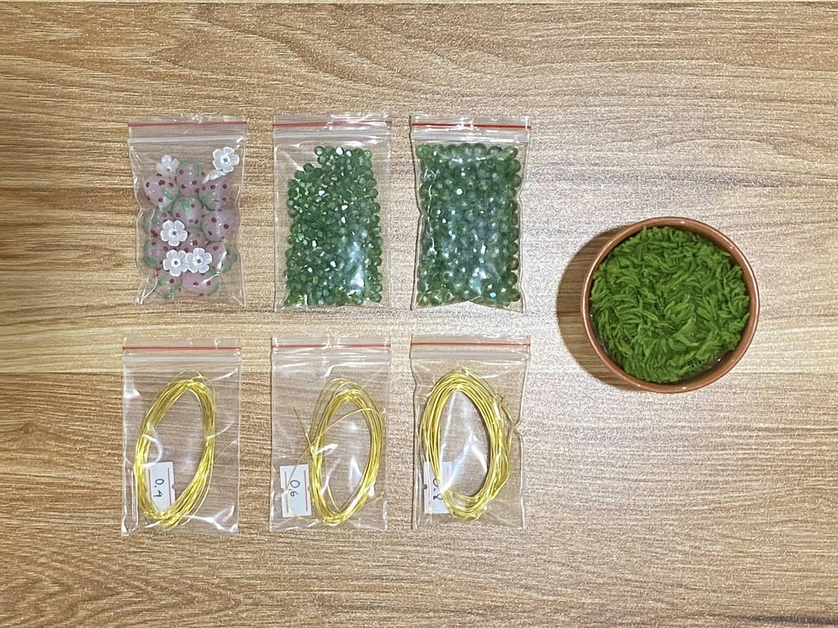Strawberry Suncatcher DIY Kit - materials laid out (DIY Kit)