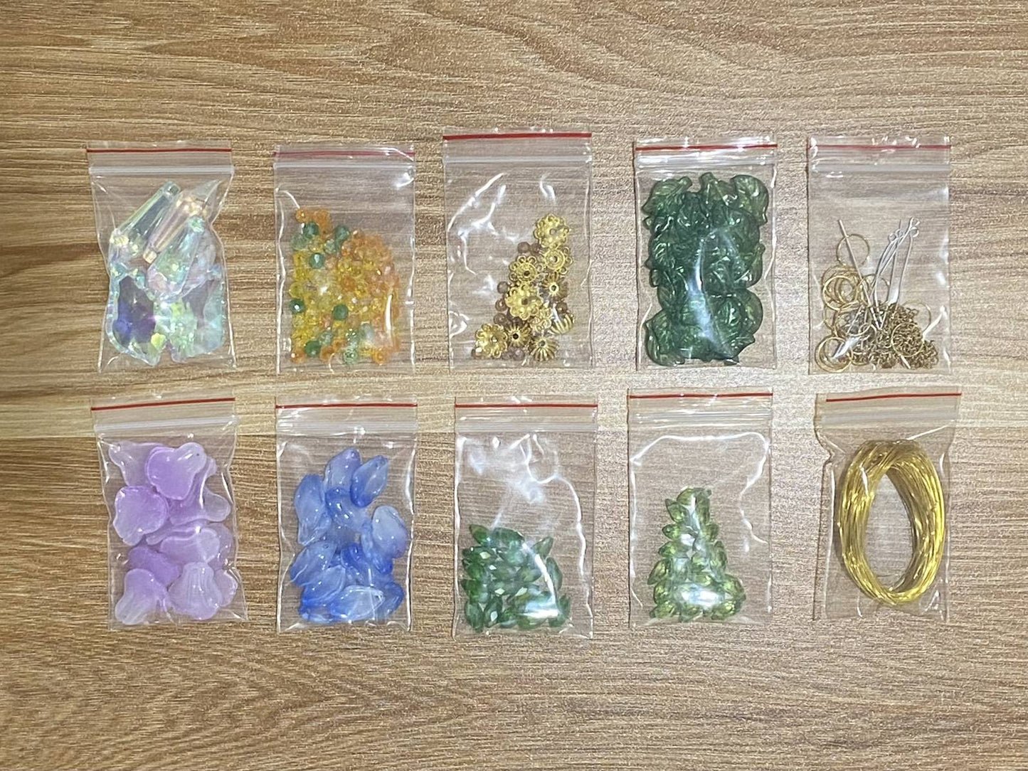 Summer Night Suncatcher DIY Kit - materials laid out (Garden + Firefly)