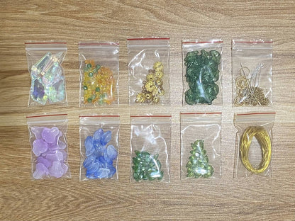 Summer Night Suncatcher DIY Kit - materials laid out (Garden + Firefly)